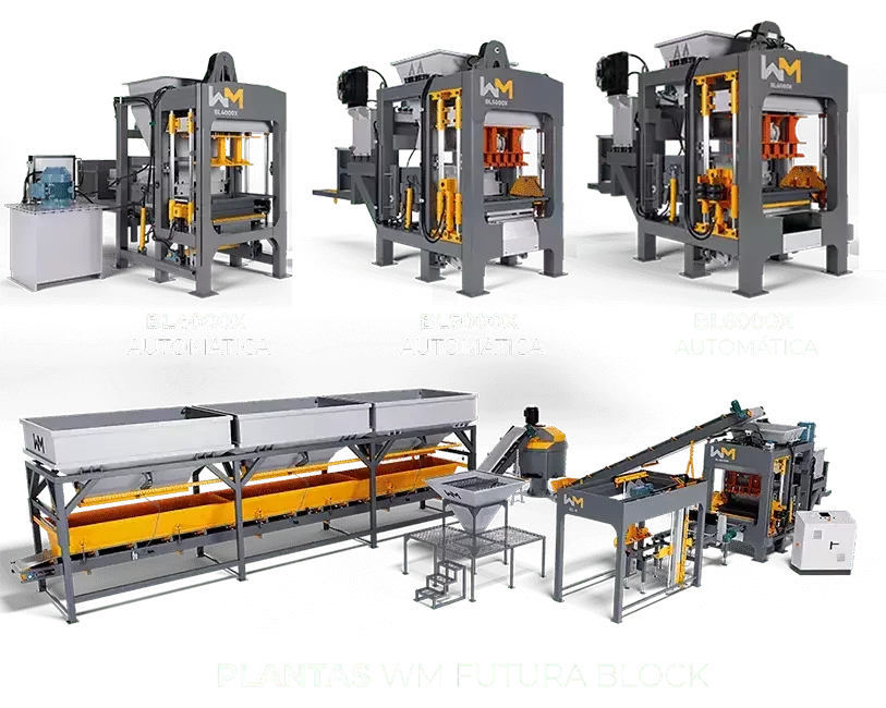 Linha de máquinas de blocos e equipamentos da WM Máquinas